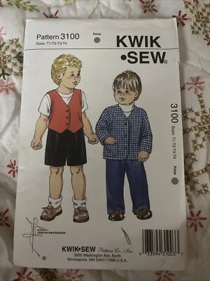 KWIK SEW 3100 Sewing Pattern Boys Sizes 1 2 3 4 Toddler Jacket Vest Pant Suit - Image 1 of 3