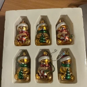 Set If 6 Vintage Glass Bear Tree Ornaments In Box - Picture 1 of 7