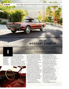 1967-1968 MERCURY COUGAR ~ ARTICOLO CLASSICO DA COLLEZIONE ORIGINALE 2 PAGINE / ANNUNCIO - Foto 1 di 1