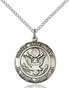 Sterling Silver Army Saint Michael US Protect Me Medal Pendant Necklace 18"Chain - Picture 1 of 2