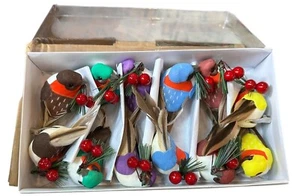 12 Multicolor Foam Feather Bird Clips Red Cherry Accents Christmas Decoration - Picture 1 of 15