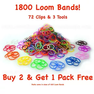 LOOM BANDS ASSORTED BRACELET MAKING MULTI COLOUR 1800 RUBBER DIY KIDS UK - Picture 1 of 2