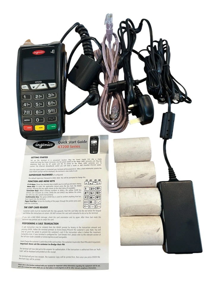 Ingenico ICT250 Card Payment Reader With Wires Instructions And Receipts VGC - Image 1 of 4