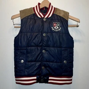 Tommy Hilfiger Puffer Vest Youth Boys Sz 6 Crest Logo Navy Blue Corduroy Accent - Picture 1 of 7