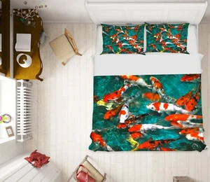 3D Red Goldfish ZHUA765 Bed Pillowcases Quilt Duvet Cover Set Queen King Amy - Picture 1 of 6