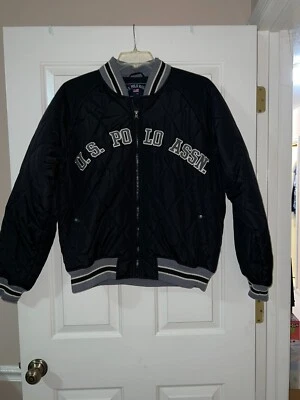 VTG 1990's U.S. Polo Assn. Full Zipper Quilted Embroidered Black Jacket SZ L - Image 1 of 4