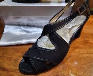 BLACK SUEDE HEELED (2-1/4"h) SANDLES - TARYN ROSE size 38 1/2, made in ITALY - Picture 1 of 7