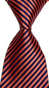 New Classic Striped Orange Blue JACQUARD WOVEN 100% Silk Men's Tie Necktie - Picture 1 of 2