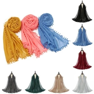 Fashion Women Cotton Linen Long Scarf Soft Wraps Head Turban Shawls Scarves - Picture 1 of 26
