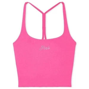 Camiseta sin mangas Victoria's Secret rosa M DD sujetador de estrás espalda cruzada algodón nueva - Imagen 1 de 5