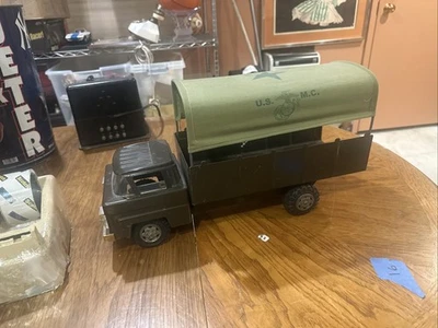 Vintage 1950s Marx U.S. Marine Corp Transport Truck - Army Green Pressed Steel - Image 1 of 4
