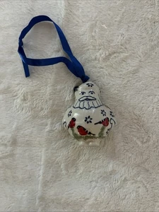 Ornamento Babbo Natale uccellino rosso in ceramica polacca - Foto 1 di 5