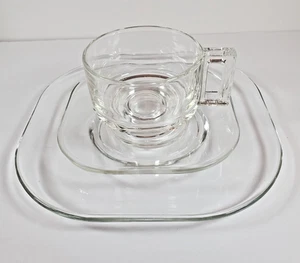 VTG Italian Modernist Italora Glass Coffee Cup Saucer & Dessert Plate - Picture 1 of 6