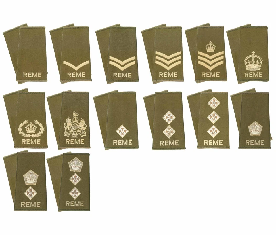 Pair Official REME Rank Slides – King’s Crown C3R ( All Ranks ) Epaulettes Army - Image 1 of 1