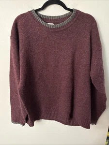 NOS COLUMBIA Vintage 100% Shetland Wool Cabonian Crew Sweater Plum Color Sz L - Picture 1 of 19