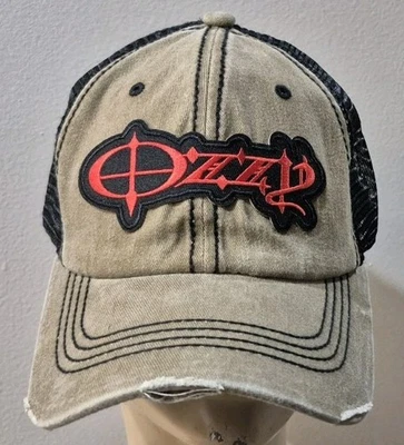 Ozzy Hat Khaki & Black Mesh Distressed Ozzy Osbourne Rock Band Baseball Hat - Image 1 of 4