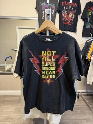 Vintage Six Flags Theme Park Super Heroes T Shirt Adult XL Black Grunge Y2K - Image 1 of 4