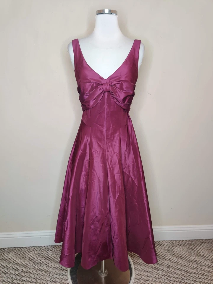 Nicole Miller Collection Fit Flare Midi Dress Size 2 Womens Tie Back Bow - Image 1 of 4