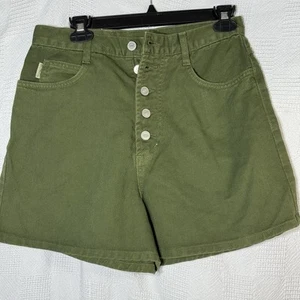 Bongo Vintage 90s Button Fly Olive Green Jean Shorts Size 11 High Waist USA - Bild 1 von 9