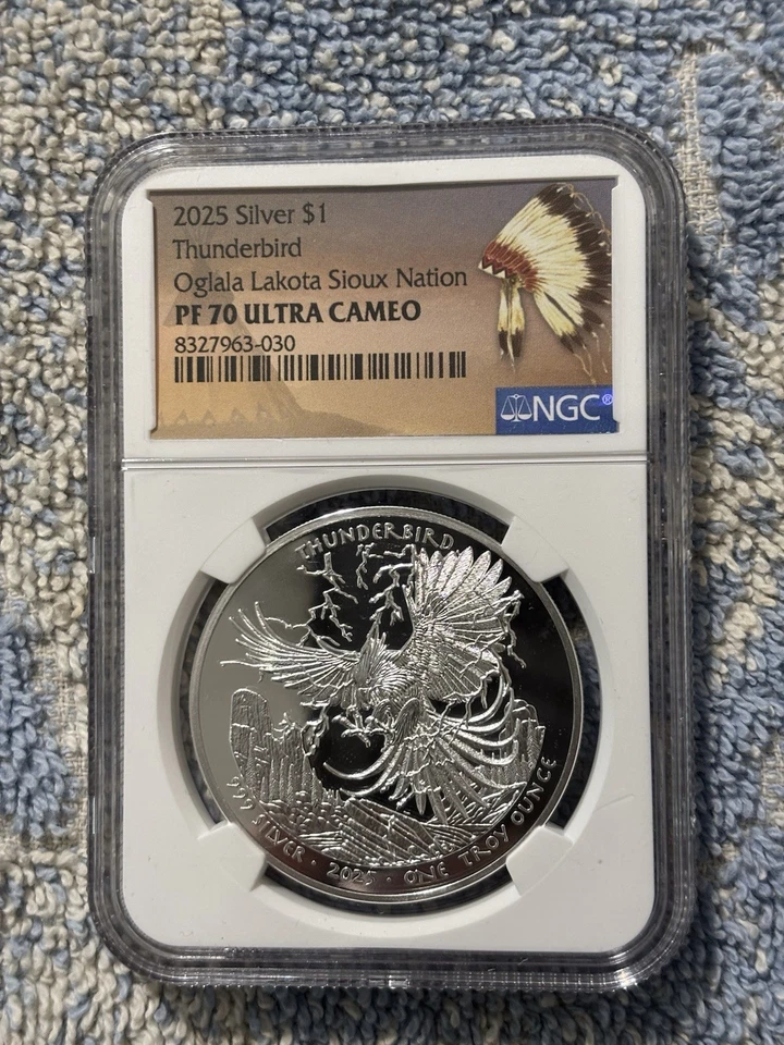 2025 SILVER $1 ( THUNDERBIRD) OGLALA LAKOTA SIOUX NATION ULTRA CAMEO PF70. - Image 1 of 4