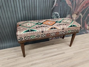 Footstool Bench, Aztec Bench, Farmhouse Decor, Kilim Rug Bench, Entry Bench - Picture 1 of 10