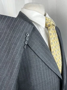 Baroni Men’s Gray Pinstripe Super 150 Wool Suit Stitch Lapel 42 L Pants 38 X 34 - Picture 1 of 14