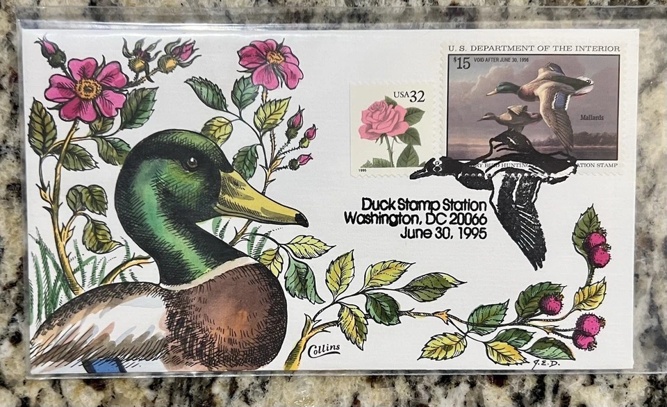 1995 Federal Duck Stamp FDC – $15 Mallards – Collins - Washington DC - Image 1 of 1