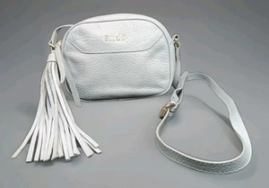 MUY BONITO BOLSO BANDOLERA ELLUS AZUL CLARO CON FLECOS DE CUERO Y CORREA AJUSTABLE - Imagen 1 de 13