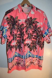 Ocean Pacific Aloha Shirt vtg 80s 90s O.P. Men's Hot Pink Hawaiian Cotton Medium - Picture 1 of 9