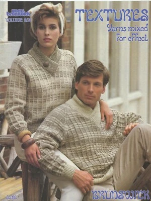 Textures Brunswick Vol. 858 Knitting Crochet Pattern Booklet 9 Designs Men Women - Image 1 of 4