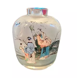 Botella de tabaco china vintage reverso pintado por dentro vidrio para personas sin tapón 3,5" - Imagen 1 de 9