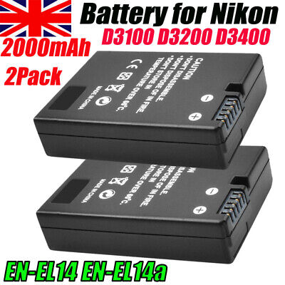 2X 2000mAh EN-EL14 Battery For Nikon D3100 D3200 D3300 D5200 D5300 DSLR Camera • 17.99£