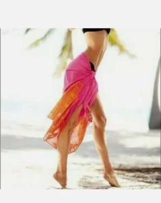 Victoria's Secret Sexy Natación Playa Cubrir Envoltura Logo Cuentas Rosa/Naranja $60 S38 Foto 1 de 4