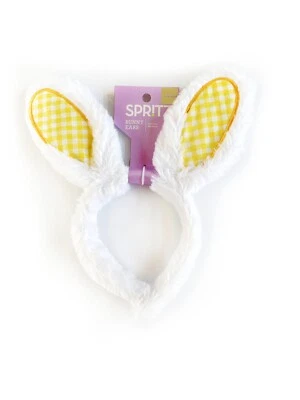 Spritz Bunny Ears Plush Headband Easter Halloween Yellow + White Faux Fur - Image 1 of 2
