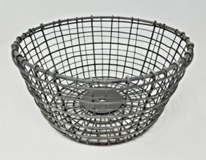 Vintage 8.5" x 4.5" Round Grid Wire Storage Basket Black Farmhouse Decor Fruit - Picture 1 of 5