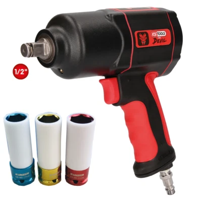 KS TOOLS 1/2" Air Impact Wrench THE DEVIL Max 1600Nm inc Sockets 3pc - Image 1 of 4
