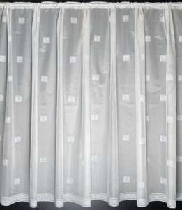 White Net Curtain, Square Design, Square Pattern, White Window Lace - Picture 1 of 2