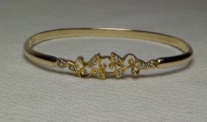 10K SOLID YELLOW GOLD BANGLE BRACELET WITH CZ GEMSTONES HINGED - Picture 1 of 12