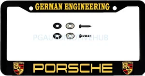 License Plate Frame Stainless Steel Vinyl Lettering FOR porche GERMAN ENGINEERIN - Picture 1 of 3