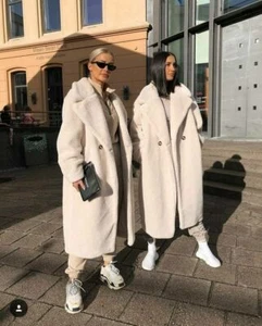 NEW TOPSHOP RUNWAYS TEDDY POLLAR BEAR SHEARLING WHITE FAUX FUR LONG COAT, L $349 - Picture 1 of 12