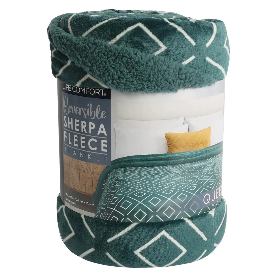 Manta polar reversible Life Comfort Sherpa, 98" X 92" elección gris/azul/verde Foto 1 de 1