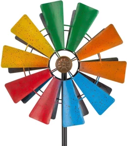 Molino de viento giratorio cinético colorido metal doble patio césped patio - Imagen 1 de 7