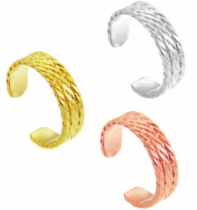10K or 14K Solid Gold Twisted Rope Toe Ring Milgrain - Yellow, Rose,or White  - Picture 1 of 15
