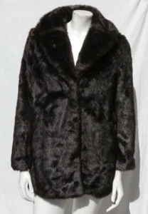 H&M Women’s Dark Brown Faux Fur Shawl Collar Jacket Coat sz US M 8 Washable! EUC - Picture 1 of 6