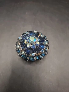 Vintage 1960er dunkelblau & AB blau Strass Lagen Brosche Pin - Bild 1 von 9