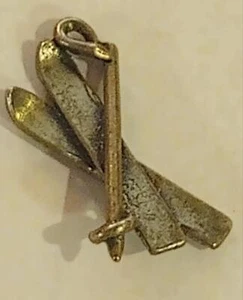 Vintage Sterling Silver 925 Skis & Pole Charm for Bracelet 7/8" 1960s 1970s - Picture 1 of 3