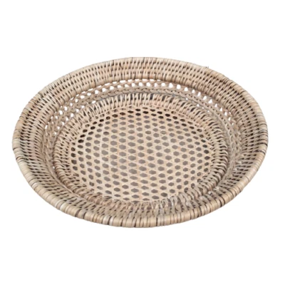 Rattan Storage Tray Basket Round Shape Wicker Tray Fruit Tray 10" - Image 1 of 3