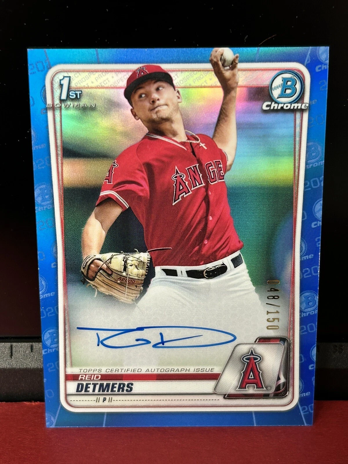 Reid Detmers 2020 1st Bowman Chrome Draft Blue Refractor Auto /150 Angels NM/MT