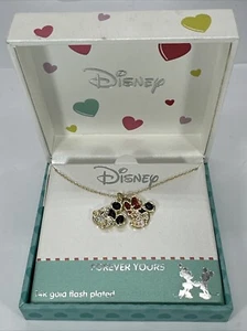 Disney Mickey & Minnie 14K Gold Flash Plated Forever Yours Necklace NIB - Picture 1 of 9