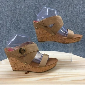 Tommy Hilfiger Sandals Womens 10 M Myha Strappy Brown Faux Leather Wedge Cork - Picture 1 of 17
